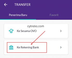 Pilih transfer ke rekening Bank